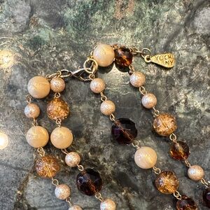 Yochi Brown and Gold Beaded Necklace
